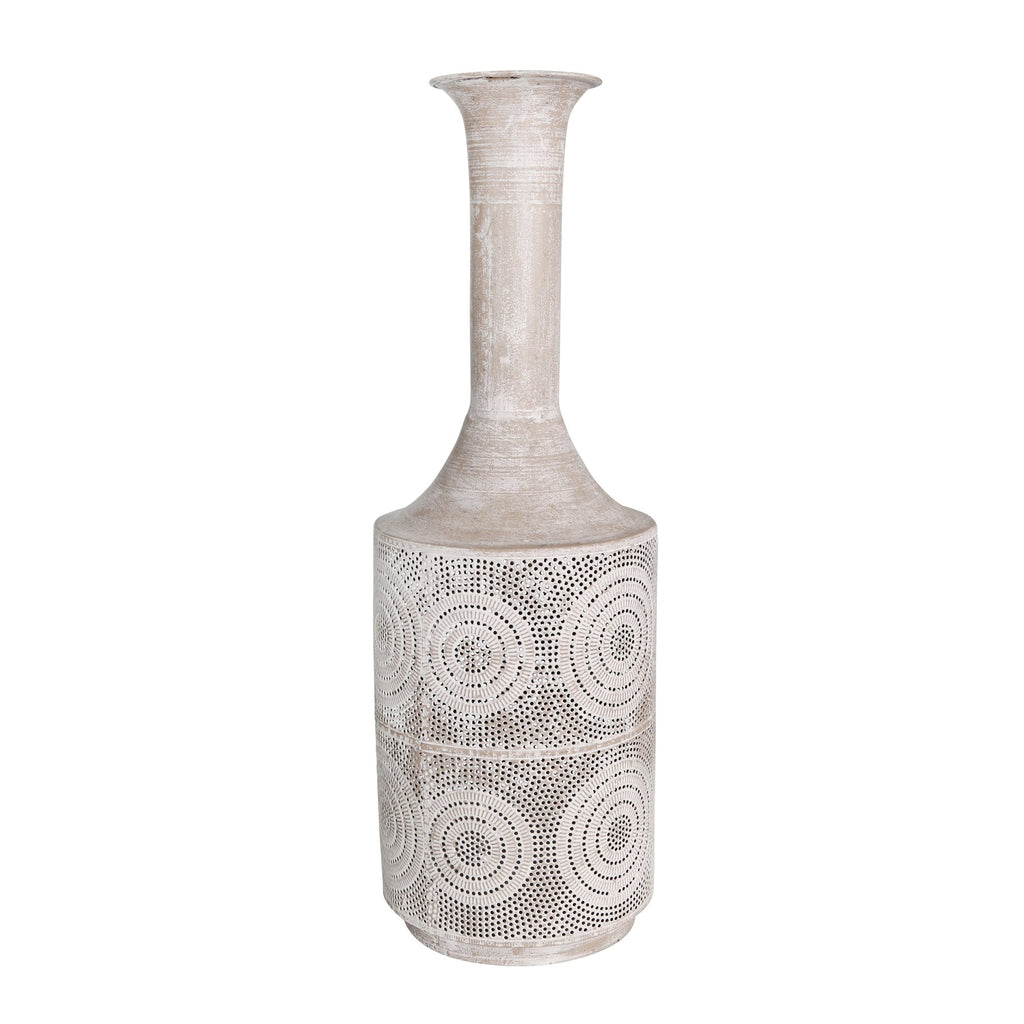 Metal 24" Textured Vase, White