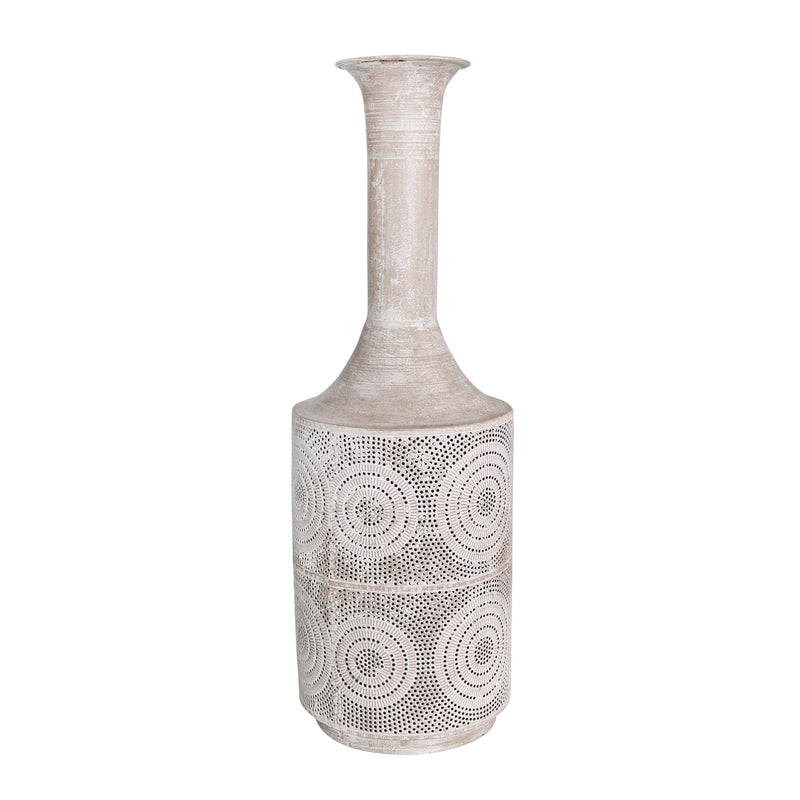 Metal 24" Textured Vase, White