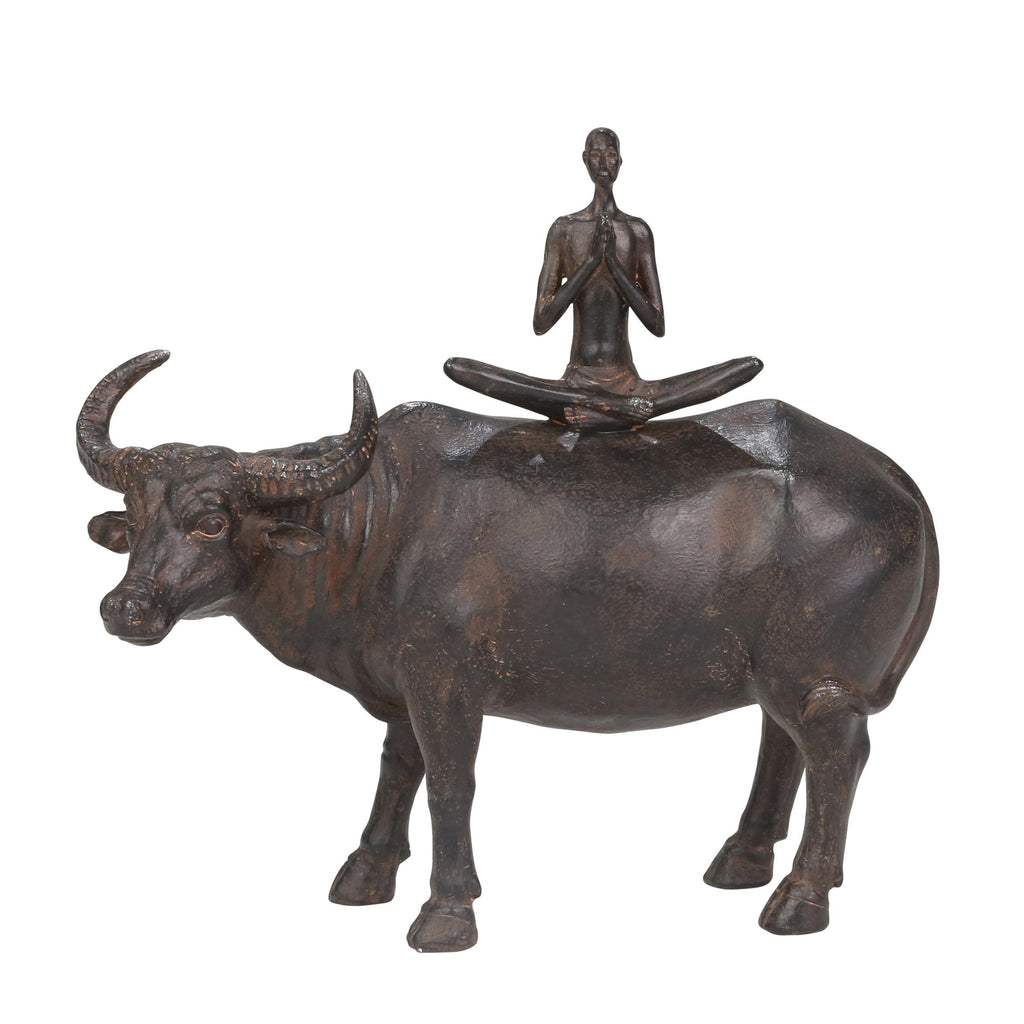Resin 12" Water Buffalo W/Yogaman, Rust