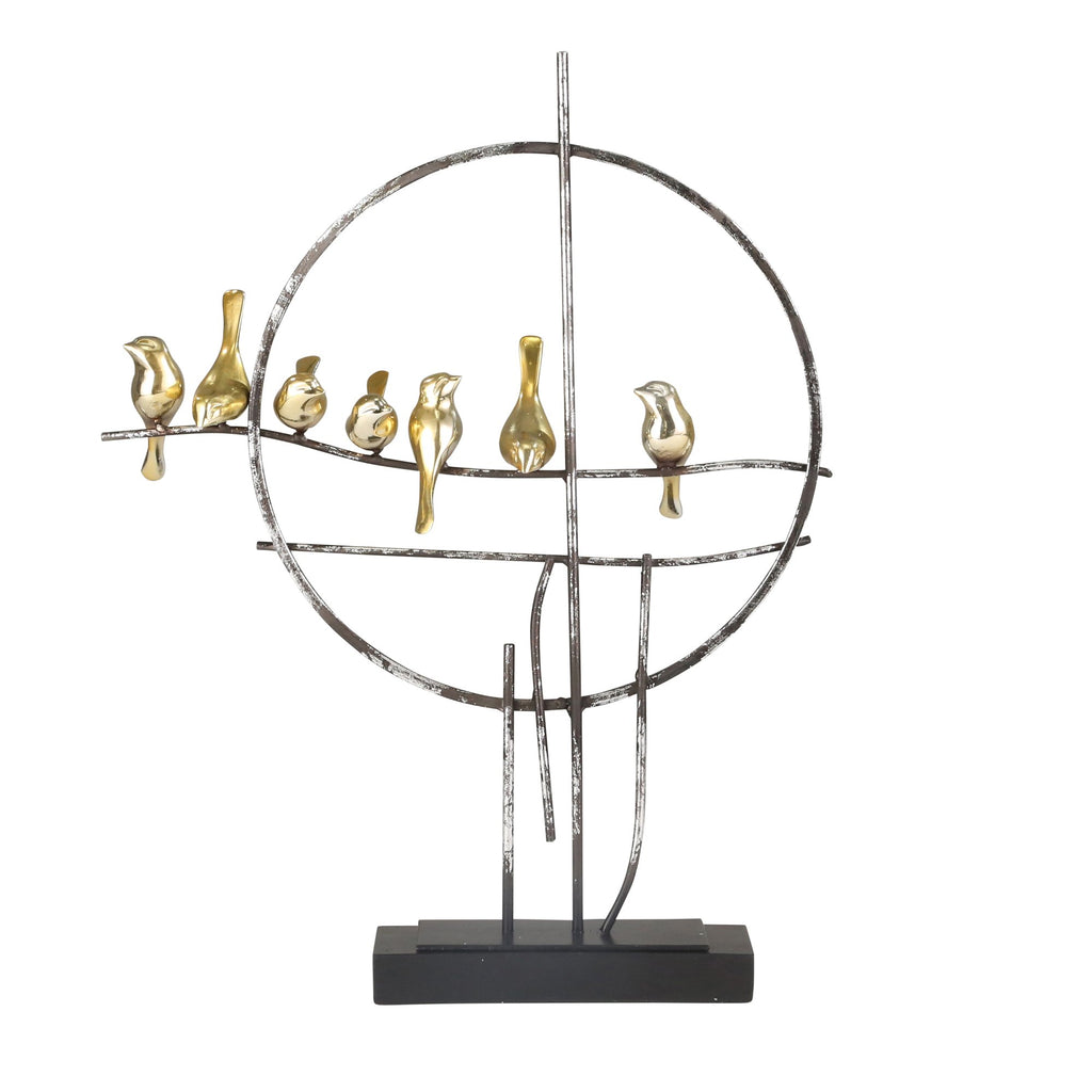 Resin 19" Birds On Metal Stand, Black