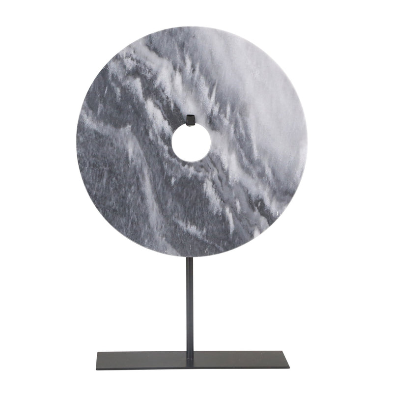 Marble 18" H Disc On Metal Base, Gray