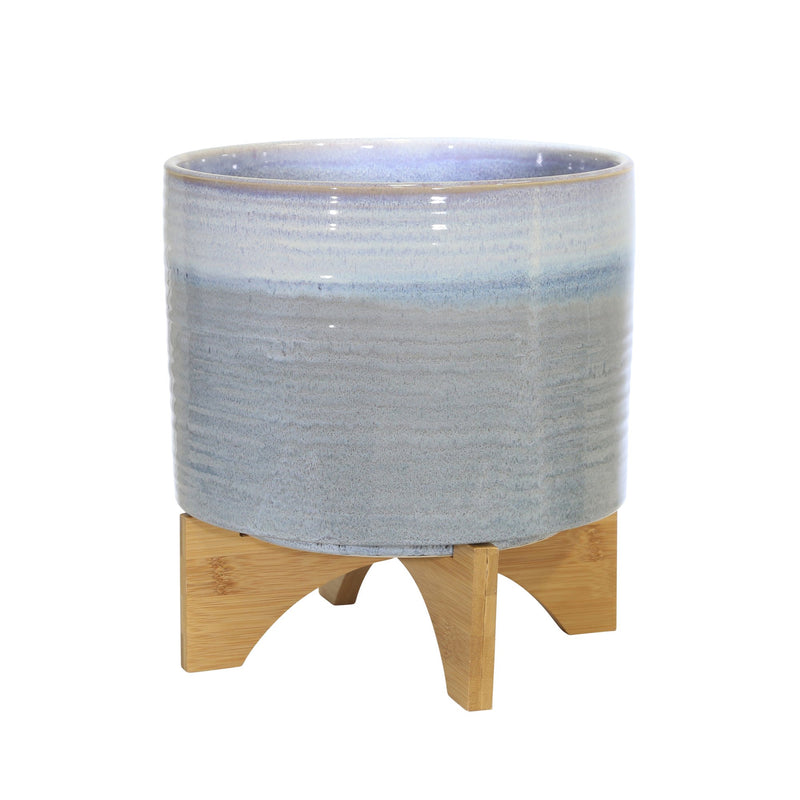 Ceramic 12" Planter On Stand,Blue Fade