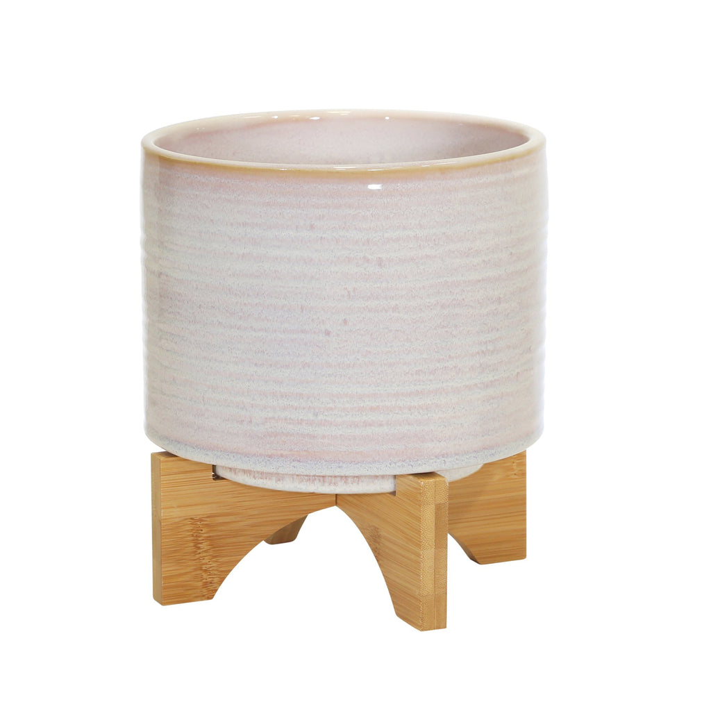 Ceramic 9" Planter On Stand, Cream Stripe
