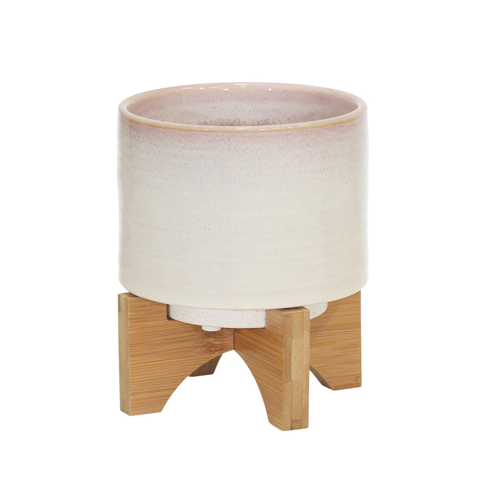 Ceramic 7" Planter On Stand, Cream Stripe
