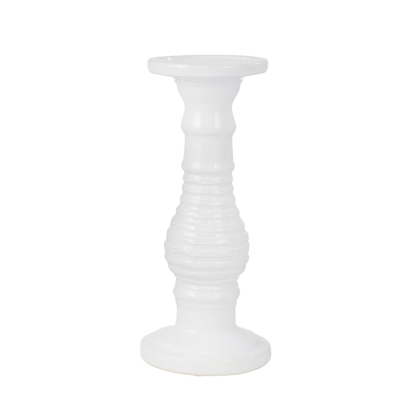Ceramic 15" Candle Holder, White Stripe