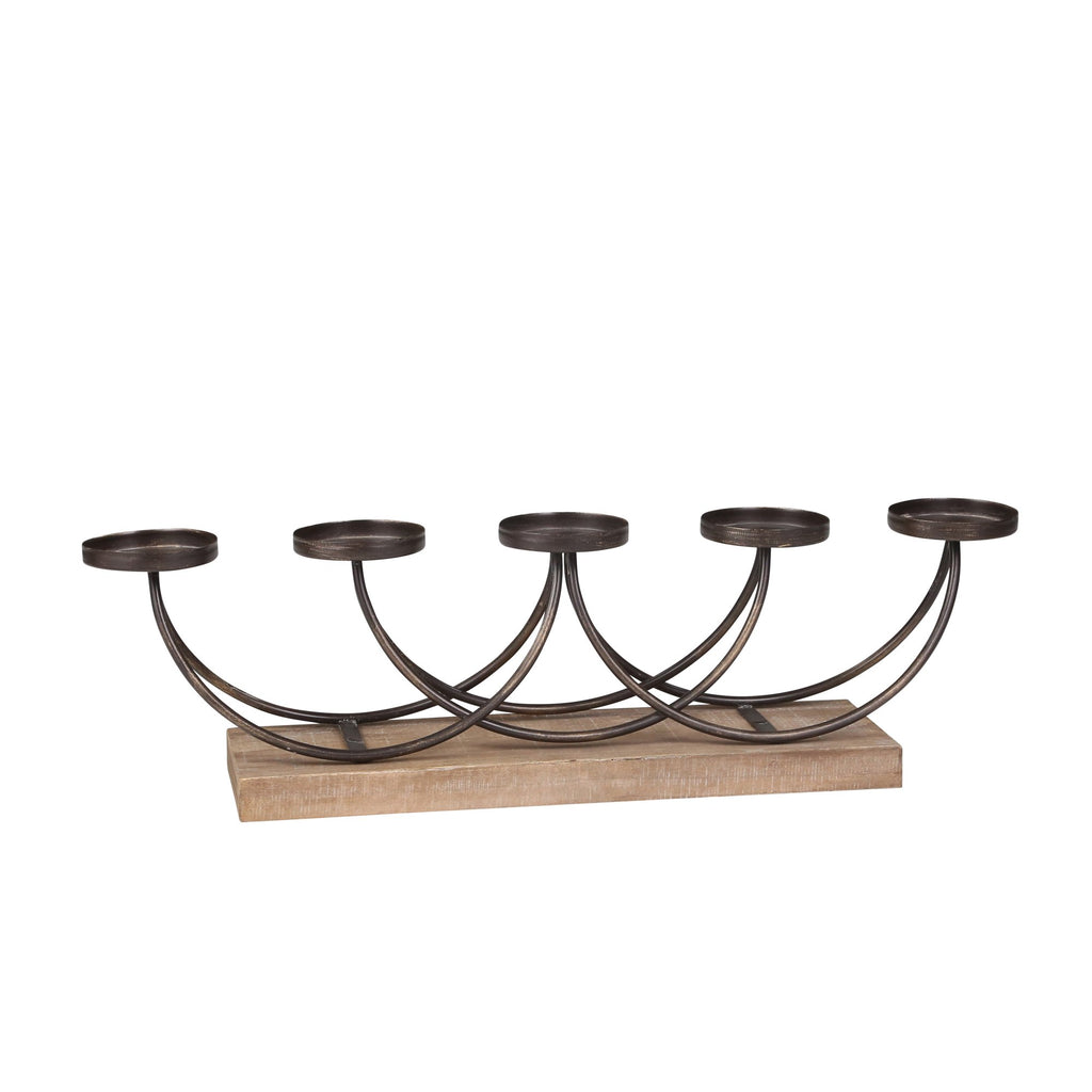 Metal/Wood 11" 5-Arm Candelabra