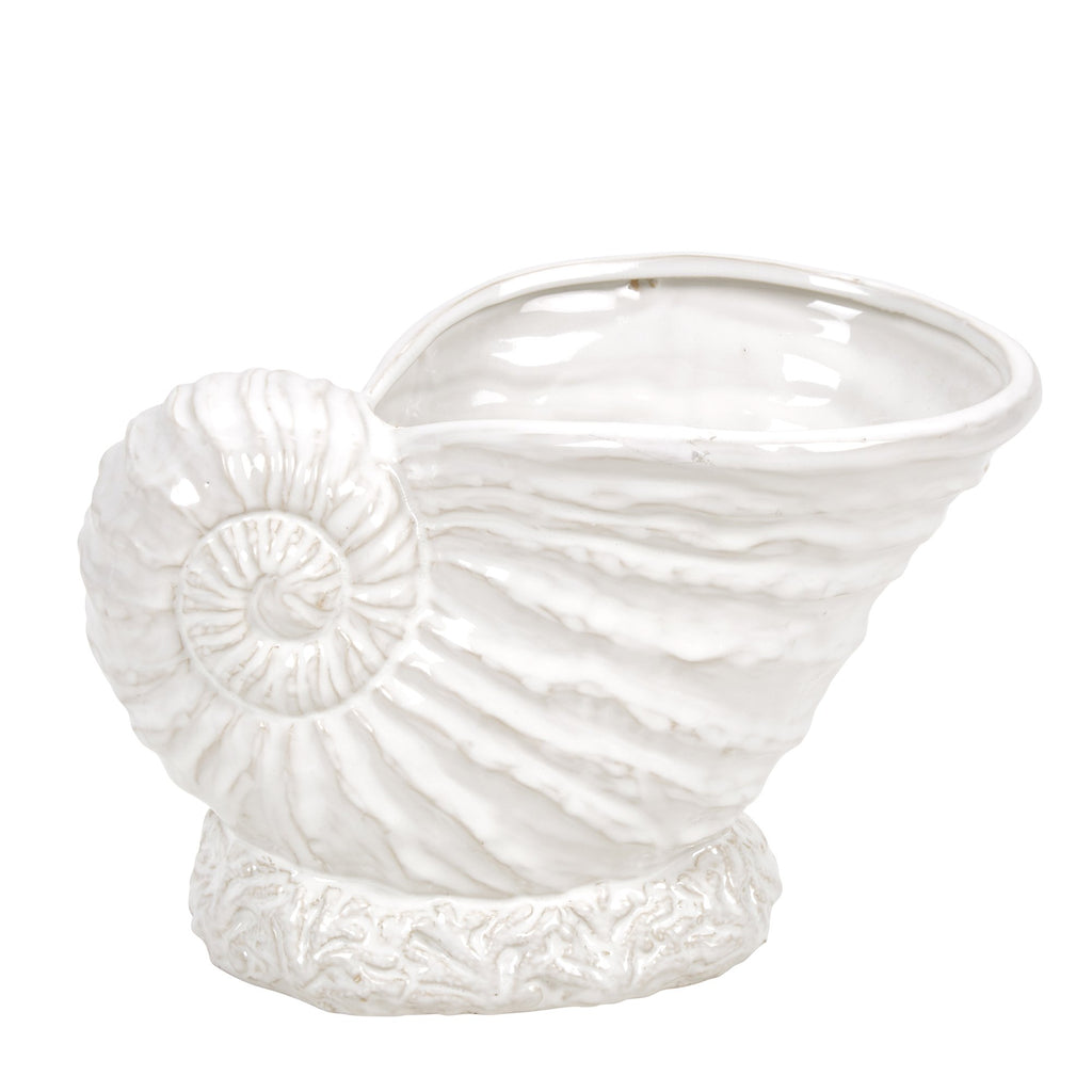 Ceramic 14" Seashell Planter,White