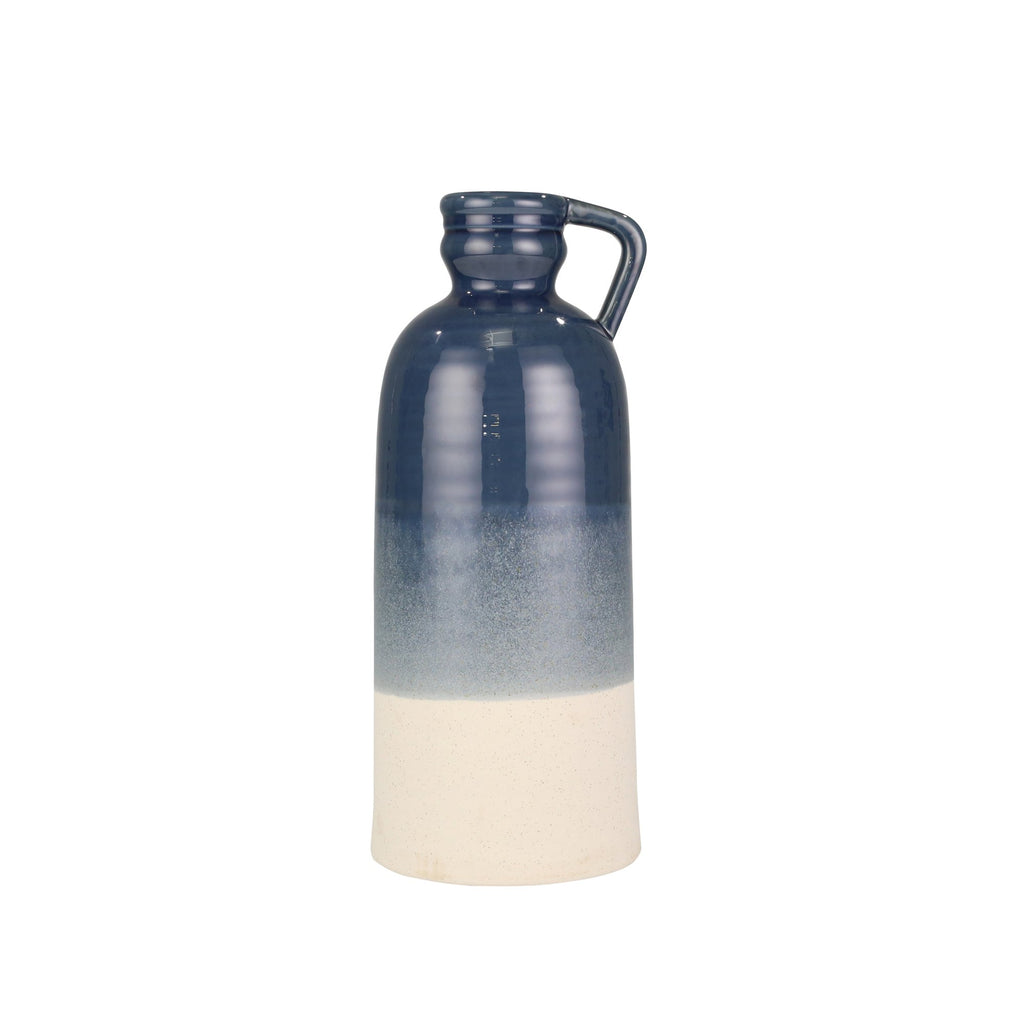 Ceramic 19.5" Decorative Bottle, Blue / Ivory