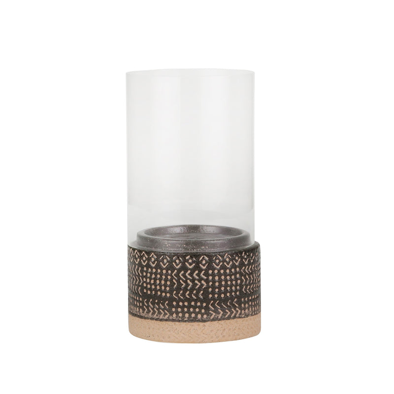 Ceramic/Glass 10" Pillar Holder, Black Tribal