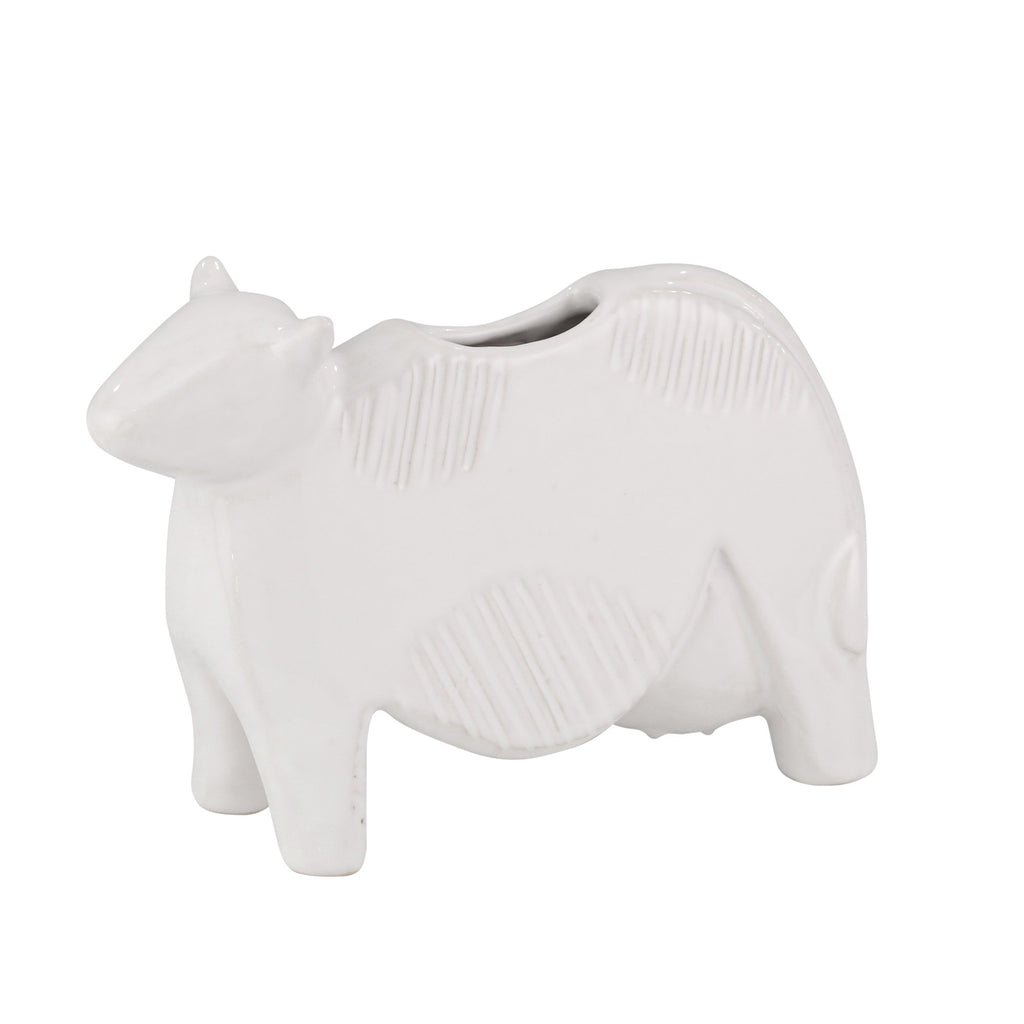 Ceramic 8" Cow Planter, White