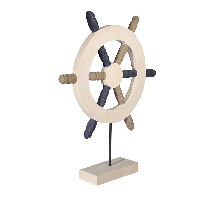 Mango Wood Ship'S Wheel On Stand, Multi