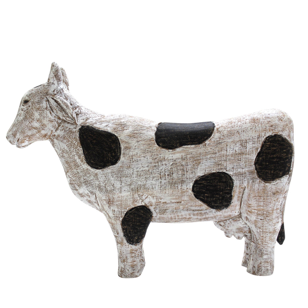Mango Wood Standing Cow, Black / White