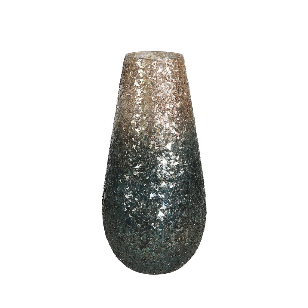 Glass 12" Vase, Blue Mosaic