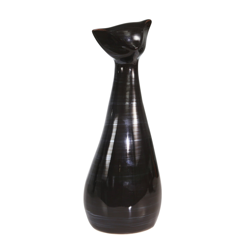 Ceramic 13" Sitting Cat, Pearlblack