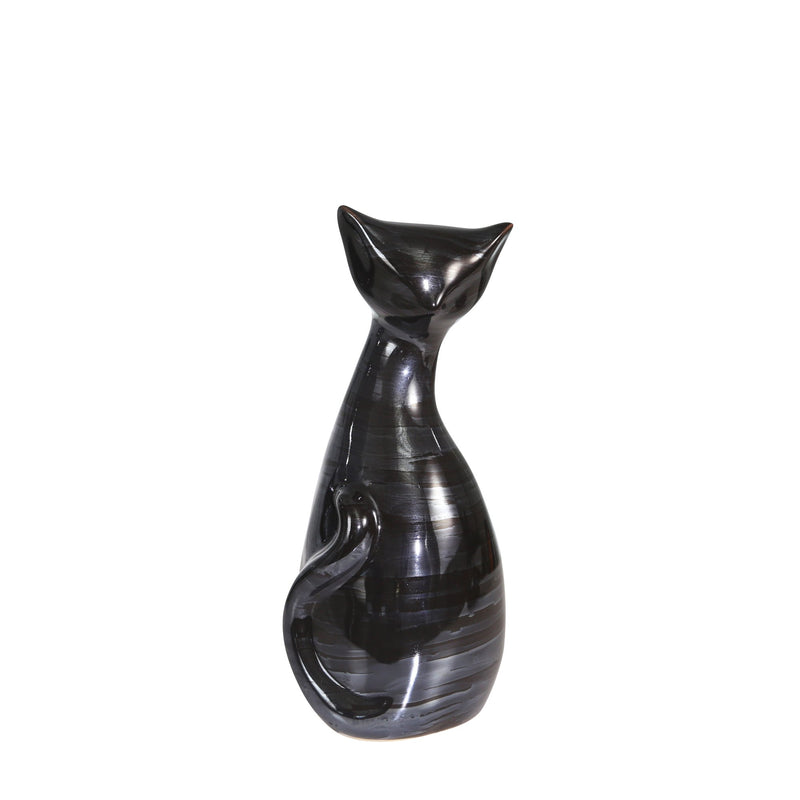 Ceramic 10" Sitting Cat, Pearlblack