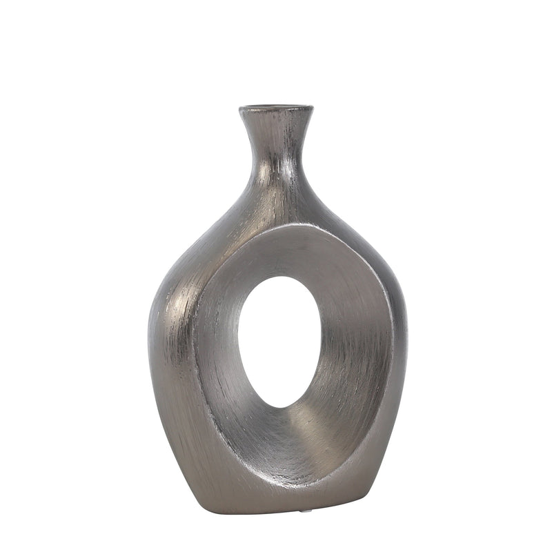 Ceramic 13" Oaval Vase W/Hole,Silver