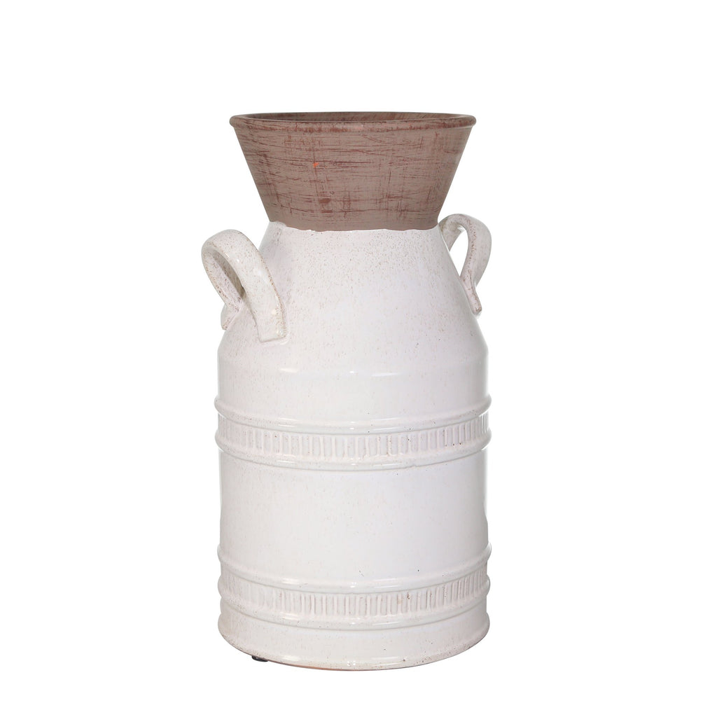 Ceramic 14" Handled Vase, Ivory
