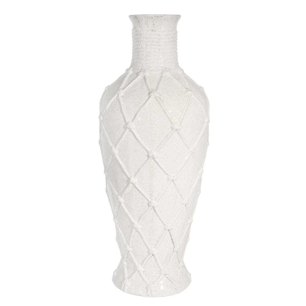 Ceramic 25" Ropedesign Vase, White