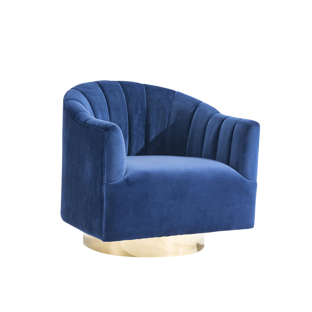 Velveteen Scallop Chair W/ Gold Base, Navy