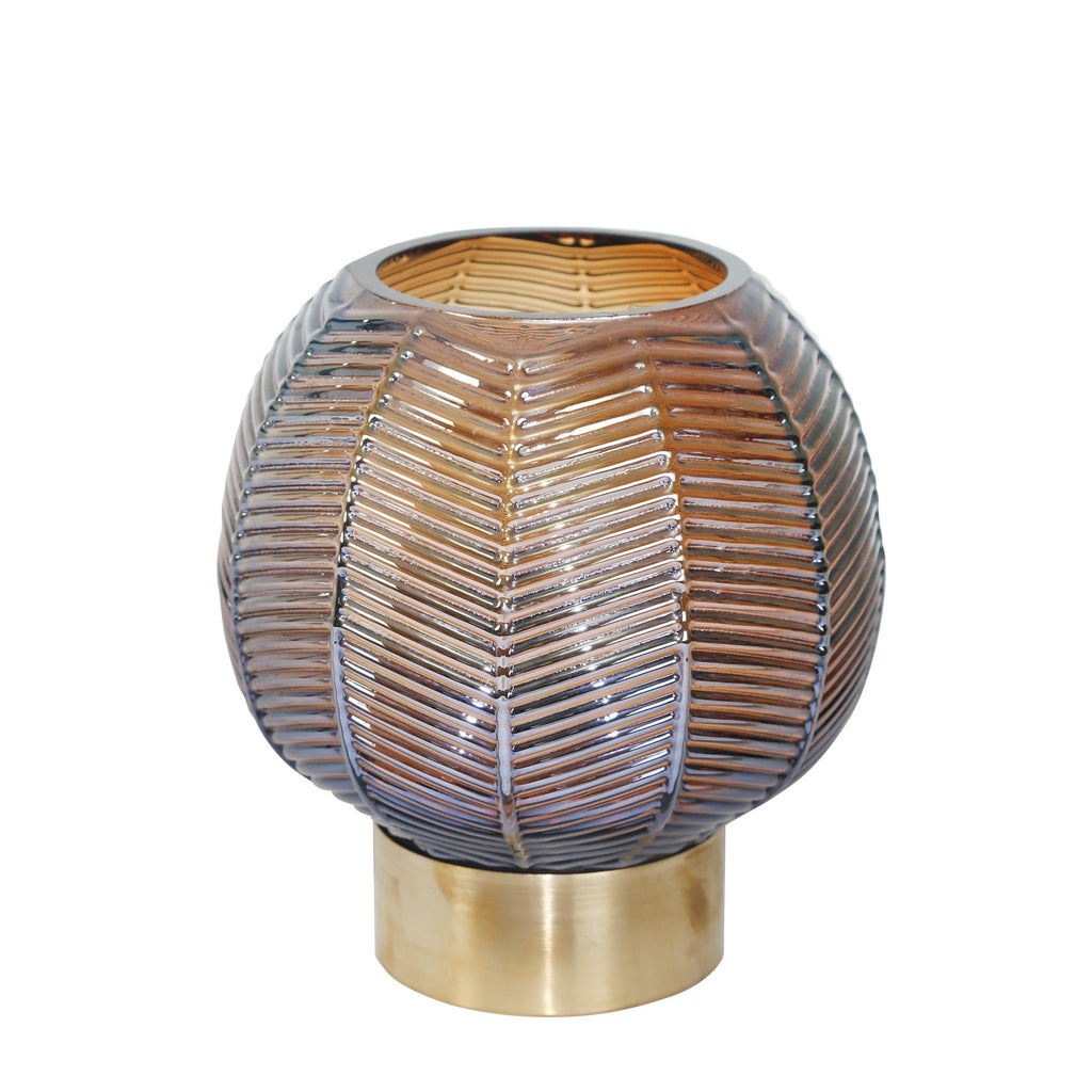Glass 7", Chevron Pattern, Brown/Gold