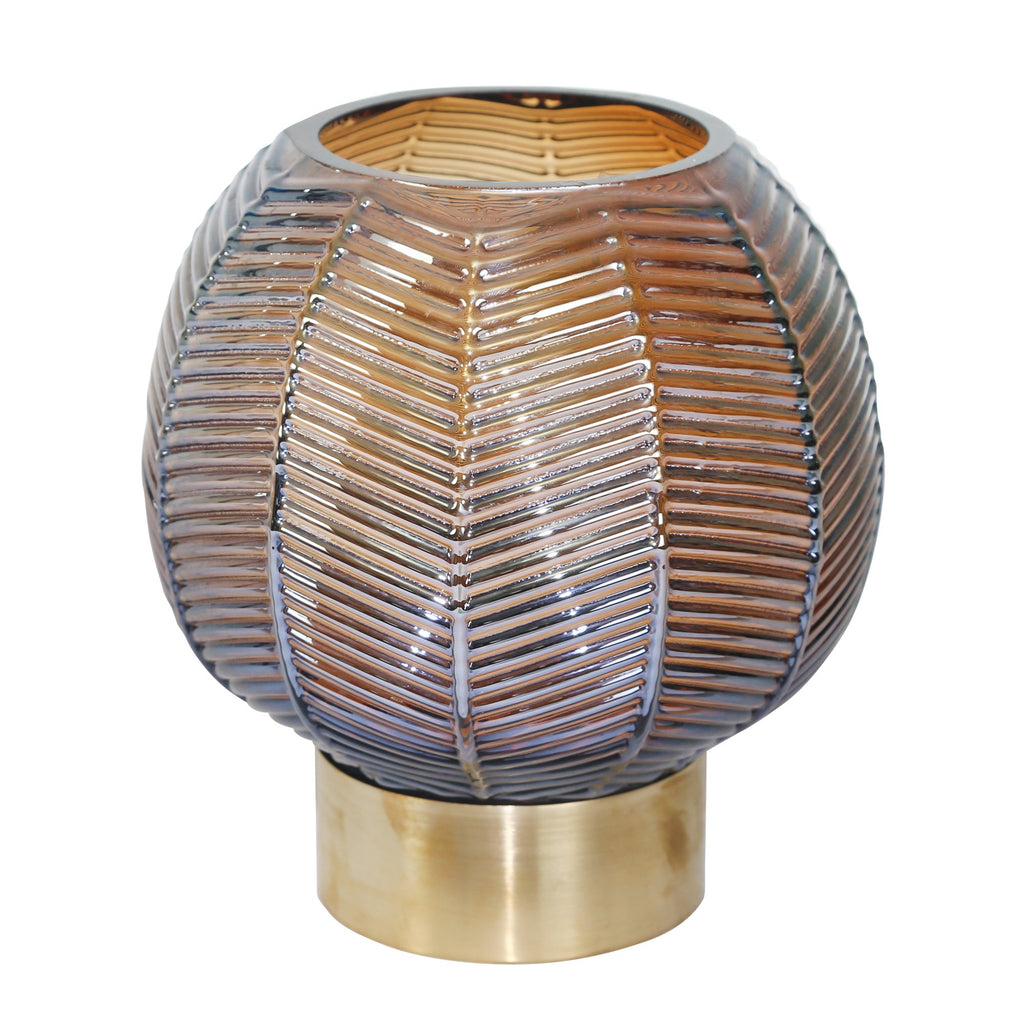 Glass 9", Chevron Pattern, Borwn/Gold
