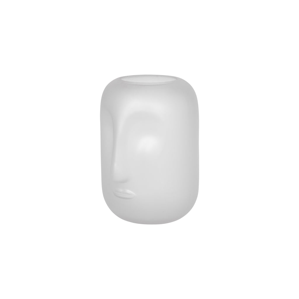 Glass 10" Face Vase, White