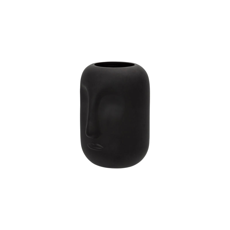 Glass 10" Face Vase, Black