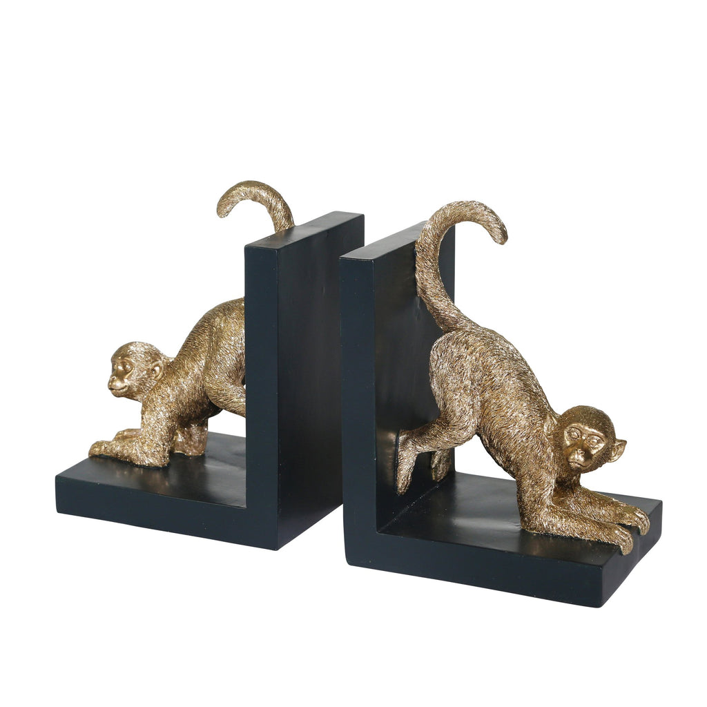 S/2, Resin 8"H Monkey Bookends, Gold