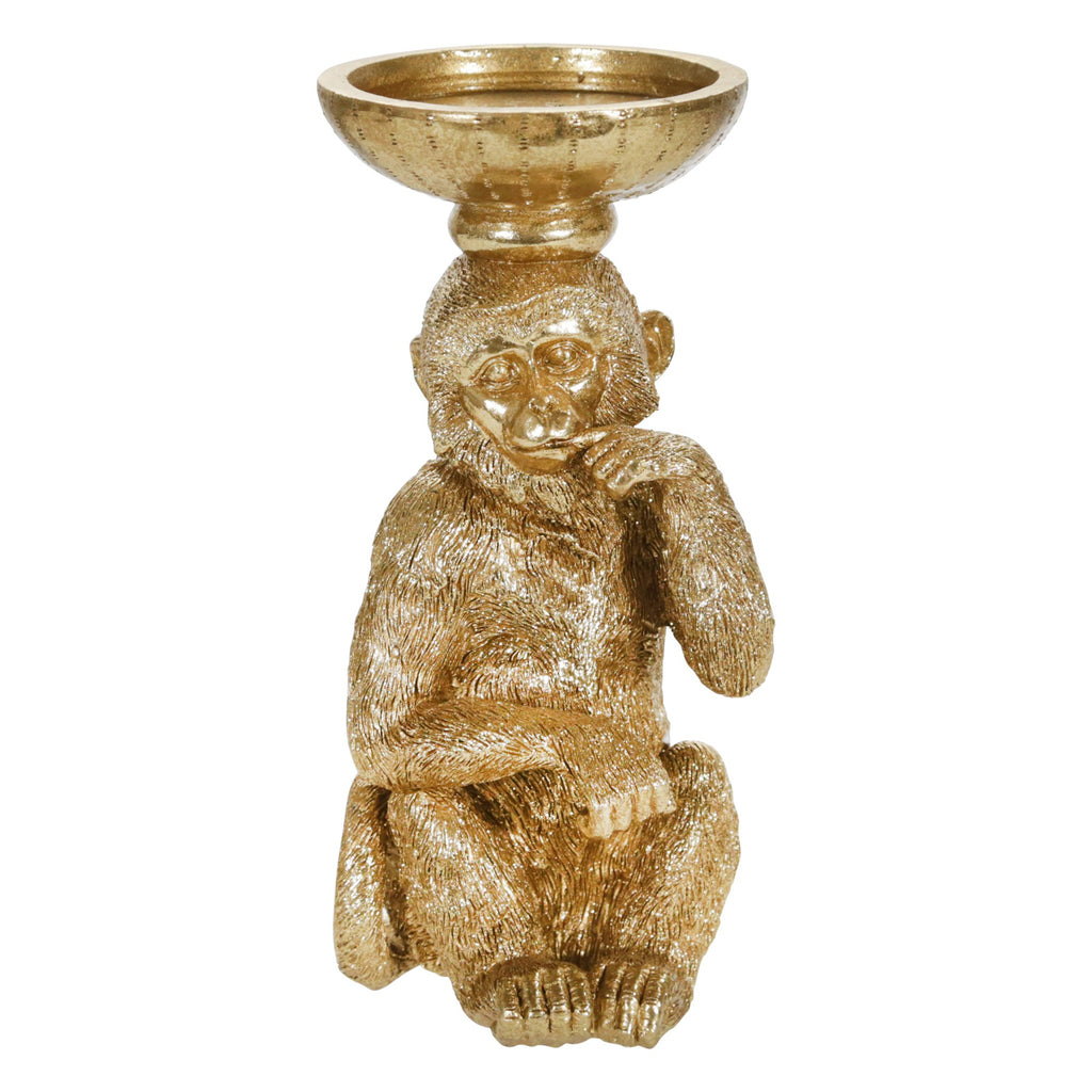 Resin 9" Monkey Candle Holder,Gold