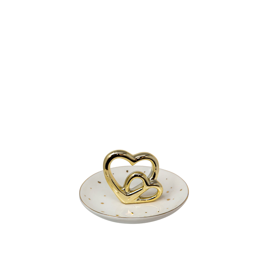 Ceramic 4.5" Trinket Tray, Double Heart, White