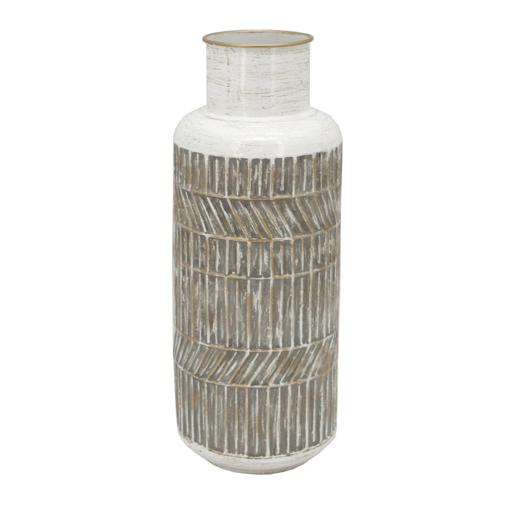Metal 16" Deco Geometric Jar,Beige