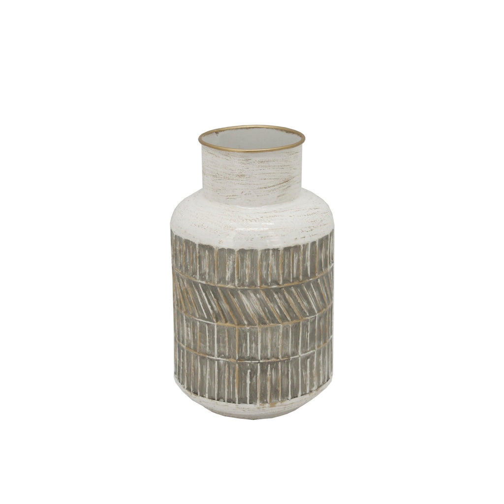 Metal 10" Deco Geometric Jar,Beige