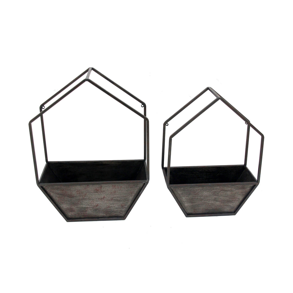 S/2 Metal Wall Planter, Black
