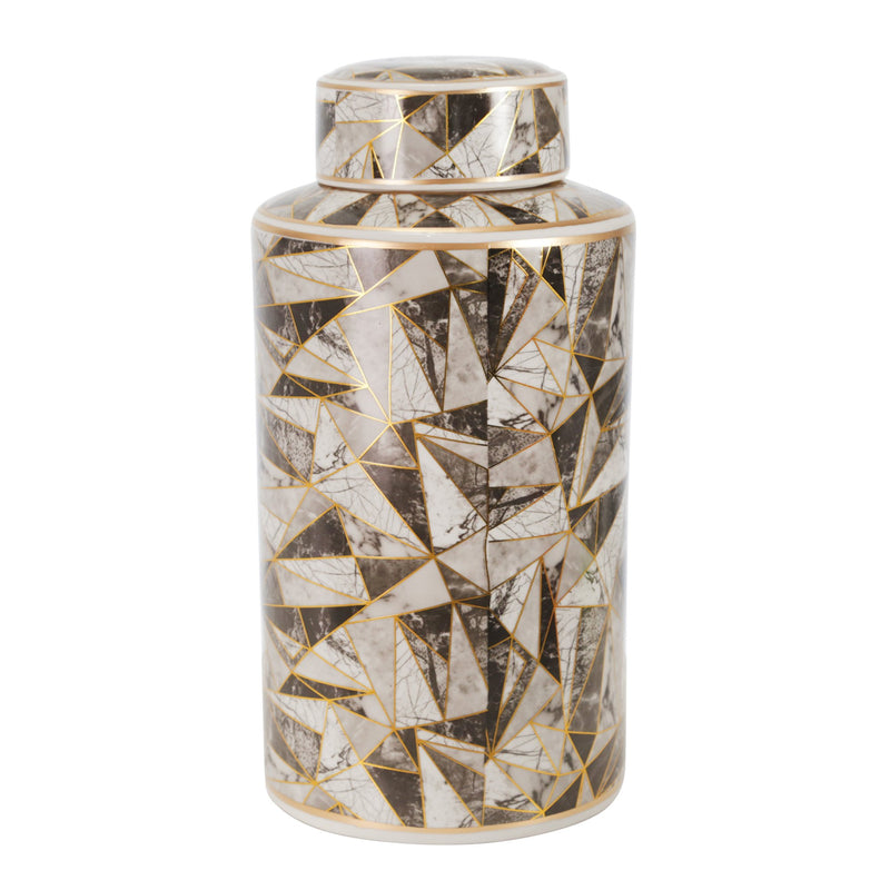 Ceramic 16" Covered Jar, Abstract, Multi