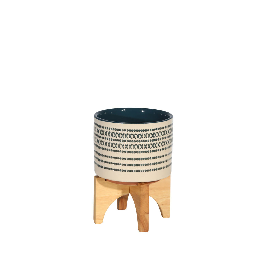 Ceramic 5.25" Planter On Standw/ Dots, Blue