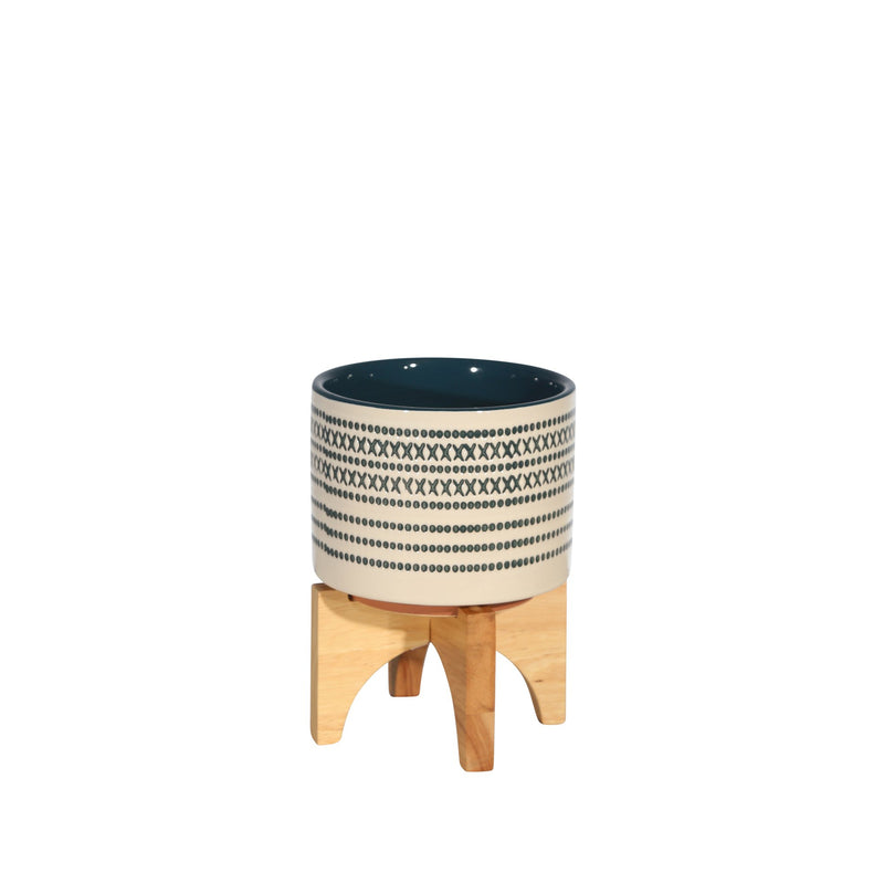 Ceramic 5.25" Planter On Standw/ Dots, Blue