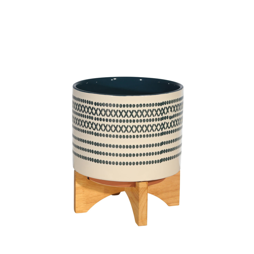 Ceramic 9.25" Planter On Standw/ Dots, Blue