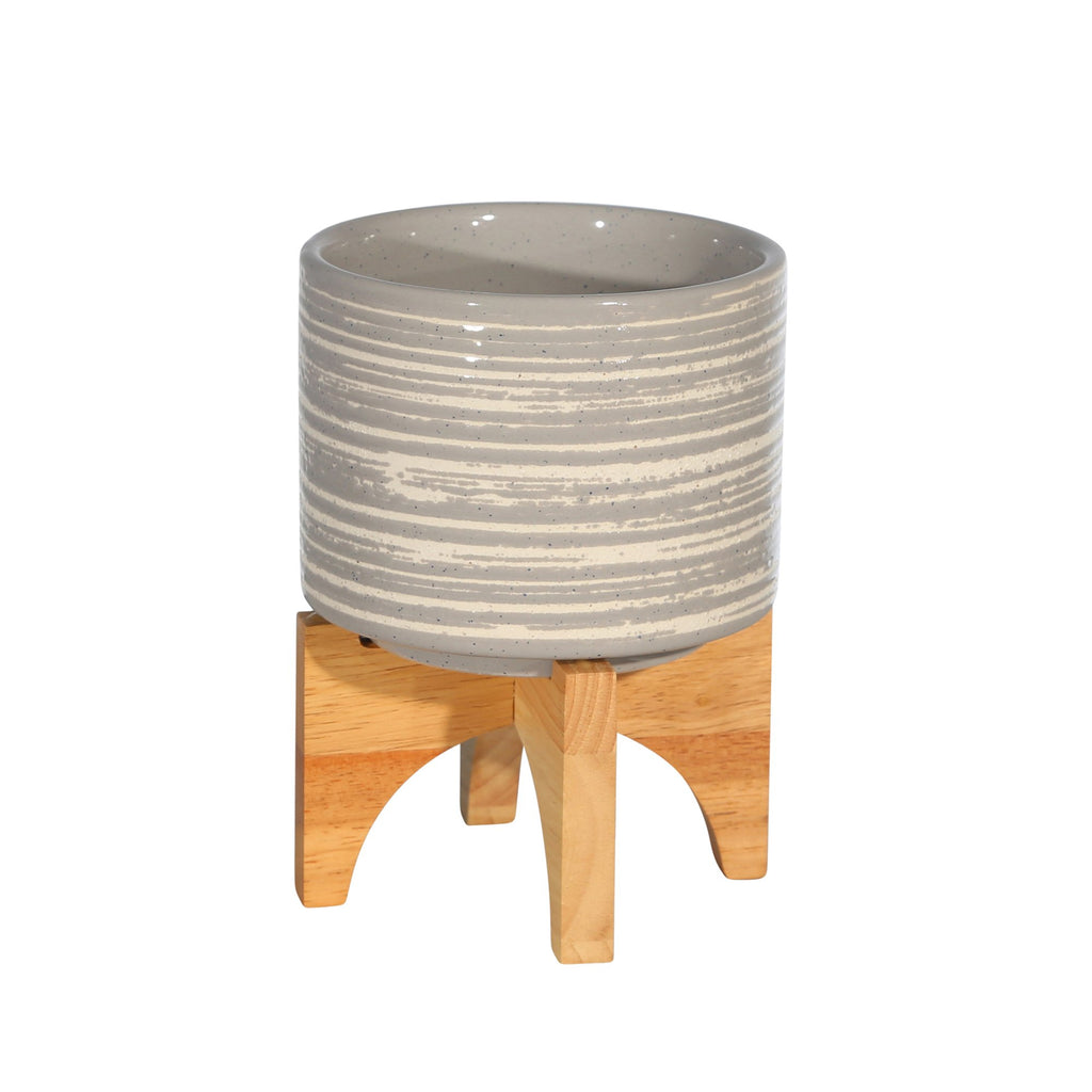 Ceramic 5.25" Planter On Stand, Gray