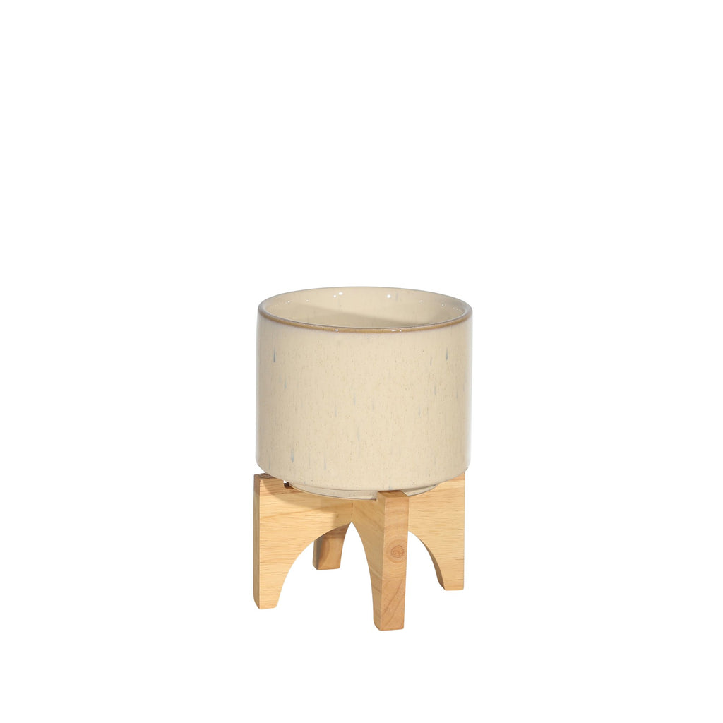 Ceramic 5.25" Planter On Stand, Speckled Beige