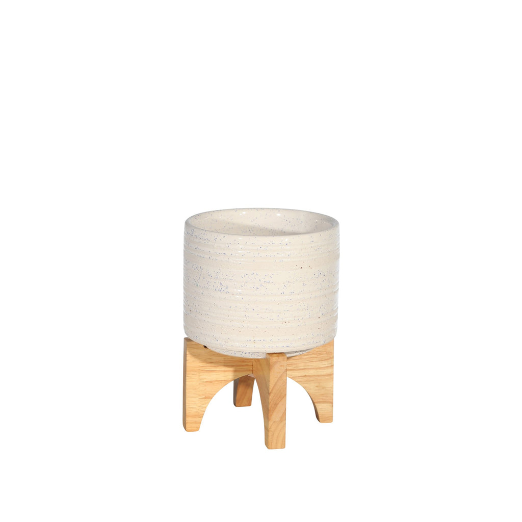Ceramic 5.25" Planter On Stand, Speckled White