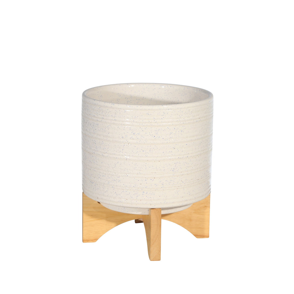 Ceramic 9.25" Planter On Stand, Speckled White