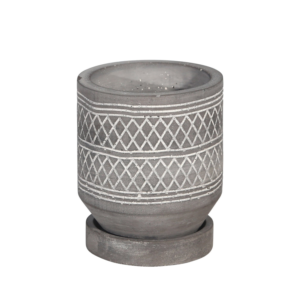 5 " Diamond Pattern Planter W/Saucer, Gray
