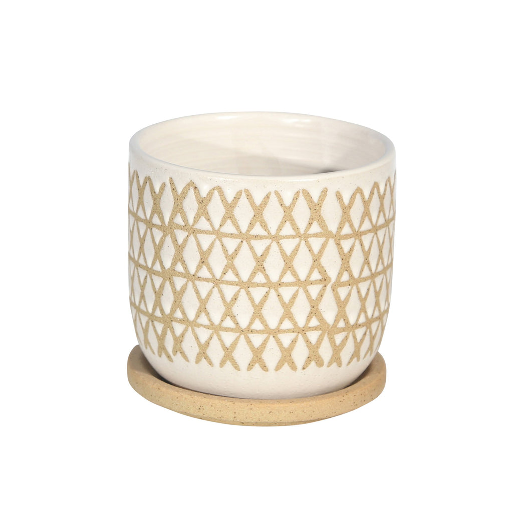 Ceramic 5" Planter W/ Saucer, Sand