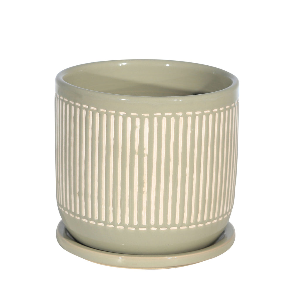 Ceramic 6" Planter W/ Saucer,Gray