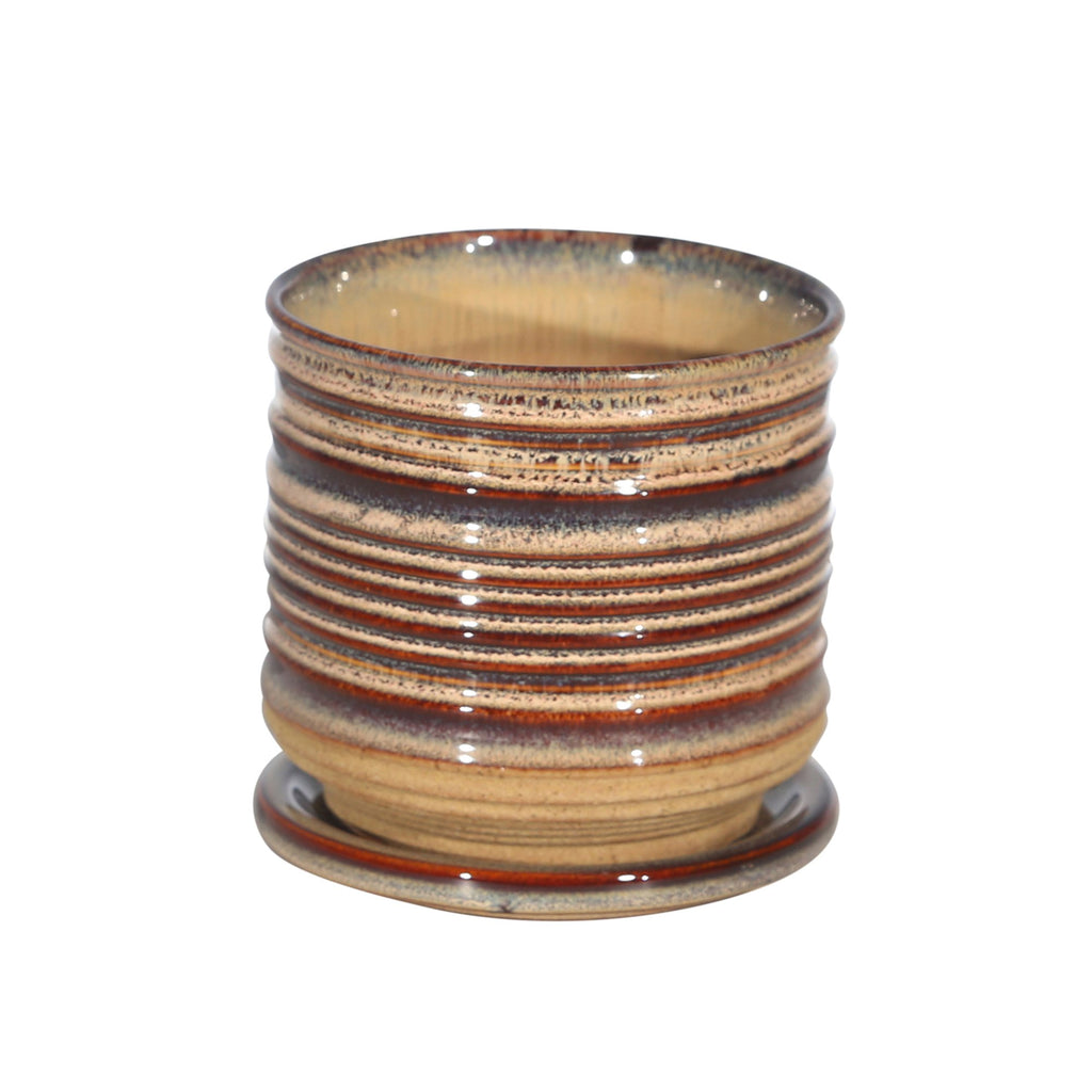 Ceramic 4.5" Textured Planterw/ Saucer, Multi