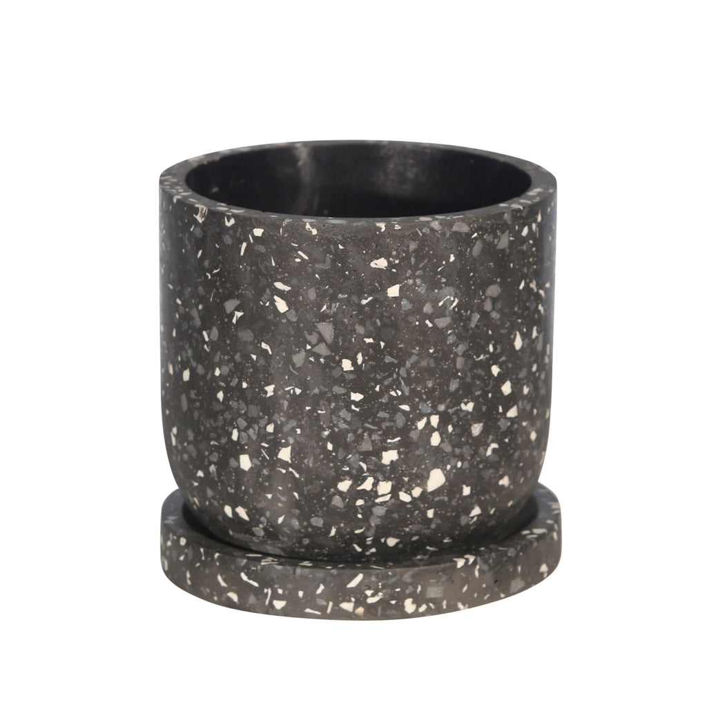 Terrazo 5.5" Textured Planterw/ Saucer, Gray