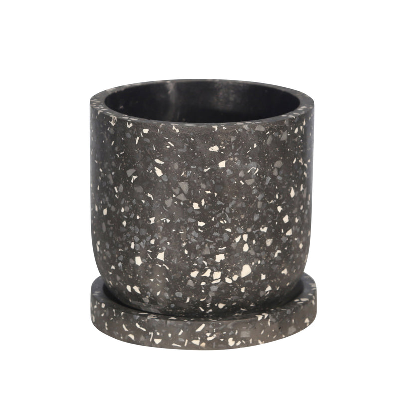 Terrazo 5.5" Textured Planterw/ Saucer, Gray