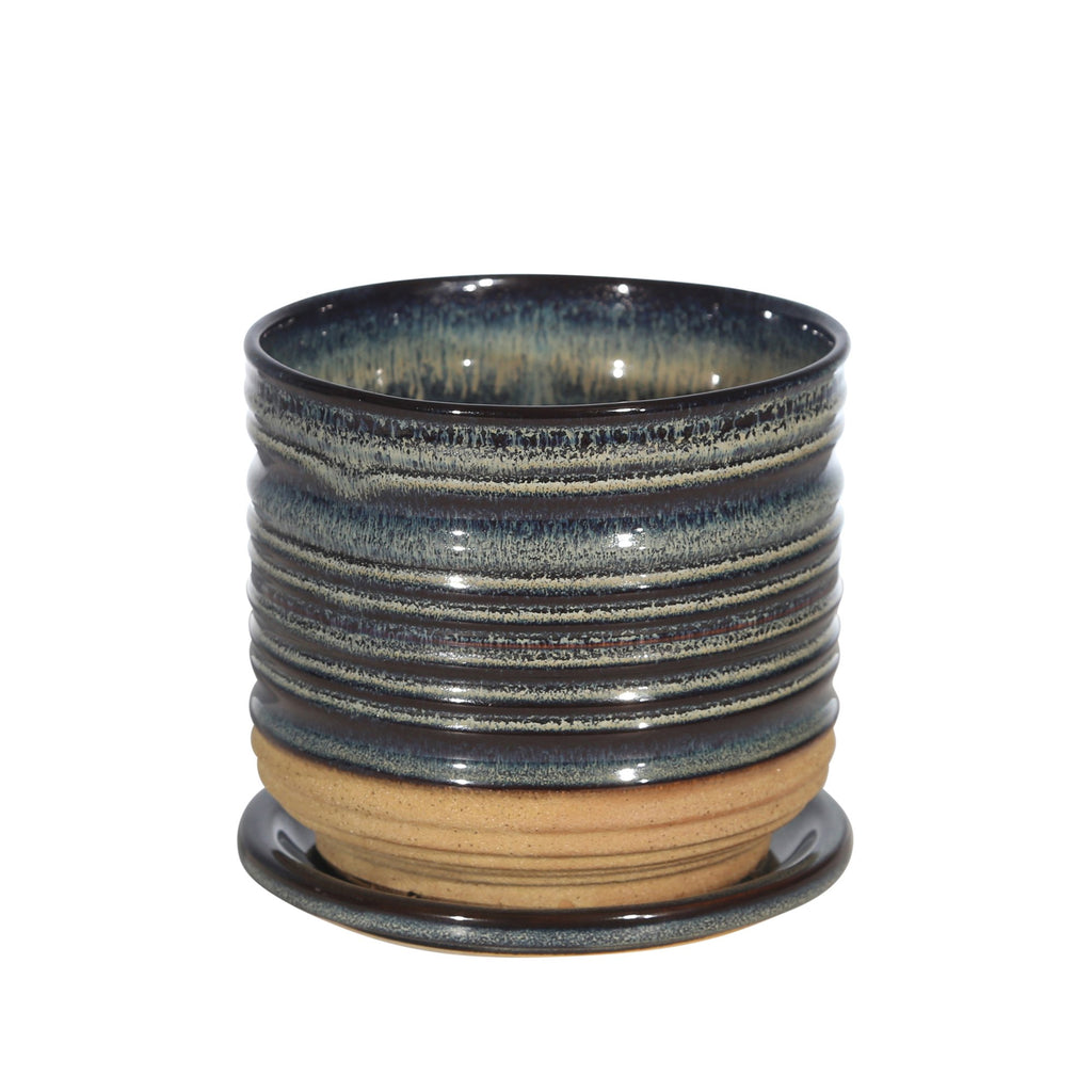 Ceramic 5.5" Textured Planterw/ Saucer, Multi