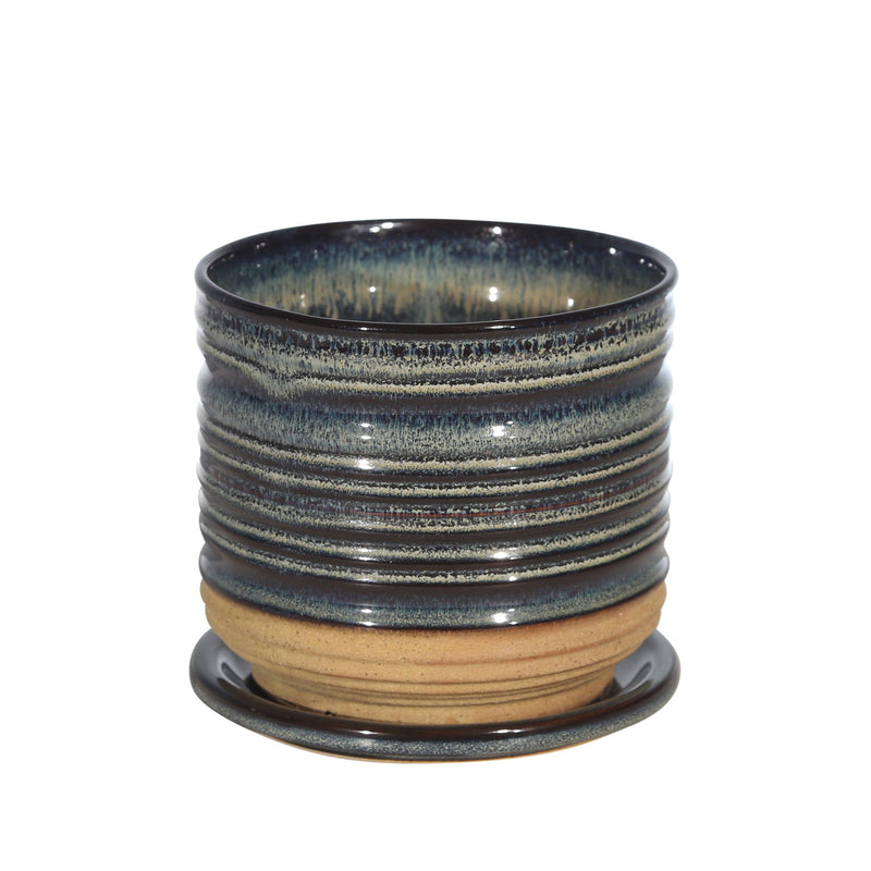 Ceramic 5.5" Textured Planterw/ Saucer, Multi