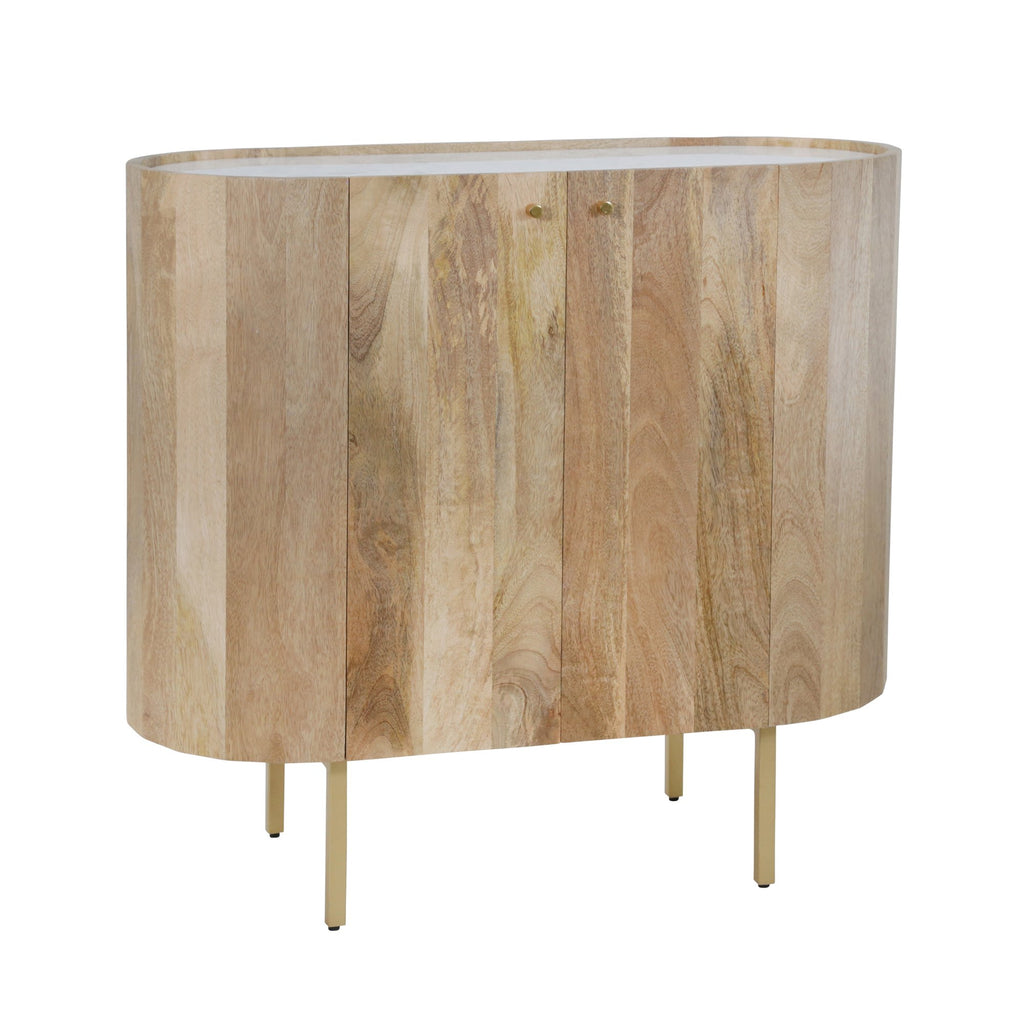 Mango Wood 35" Bar Cabinet W/Marble Top Brown/Gold
